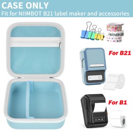 ALKOO Case Compatible with NIIMBOT B21 / B1 Label Maker Wireless Thermal Label Printer, Holder for Inkless Label Maker & Labeling Tapes Refills, with Mesh Pocket for Cable Accessories (Blue)
