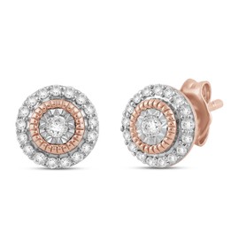 Jewelili 14K Rose Gold Over Sterling Silver 1/4 Cttw Natural White Round Diamond Stud Earrings