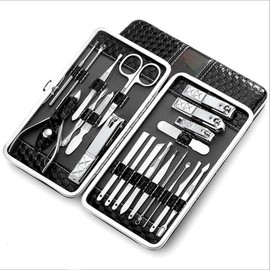 ZONADA 21-Piece Stainless Steel Nail Clippers Set - Complete Manicure, Pedicure, and Cuticle Grooming Kit (black)