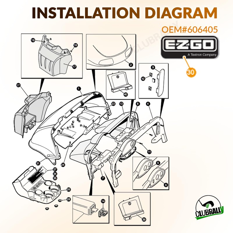 CLUBRALLY EZGO Front Name Plate, EZGO Emblem for 2008-Up RXV,