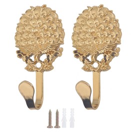 Ailejia 2pcs Peacock Curtain Holdbacks Decorative Wall Mounted Drapery Tieback Holders Metal Decorative Curtain Holdbacks with Screws Decorative Window Drapery Holder Curtain Hooks (Bright Gold)