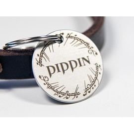 Lord of the Ring One Ring Inspired Custom Metal Pet Name Tag - Satin Finish Stainless Steel Engraved Pet Tag - Eco Friendly Dog Cat Collar ID tag