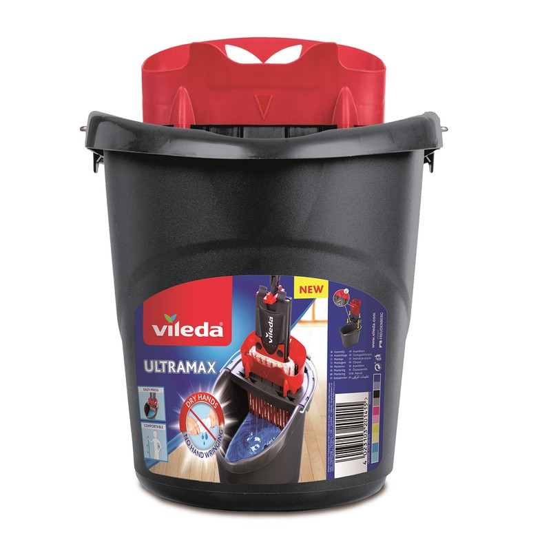 Vileda ULTRAMAX Eimer mit PowerPresse, schwarz und rot, für Vileda