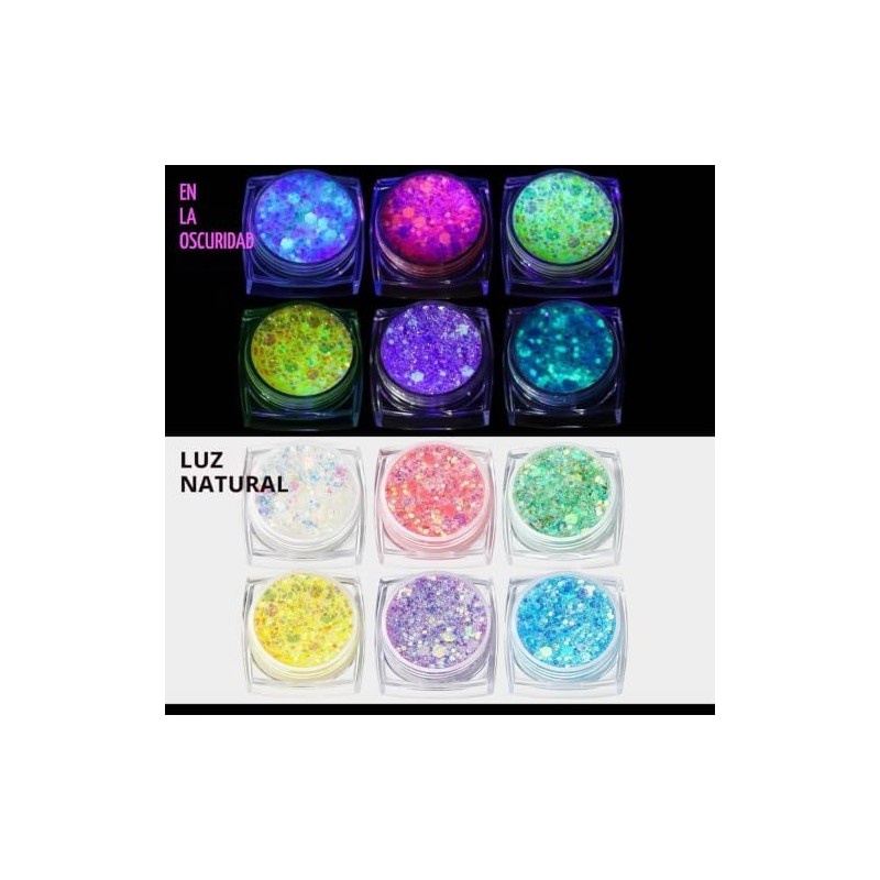 Gel de glitter fluorescente para rostro y cuerpo 6 colores