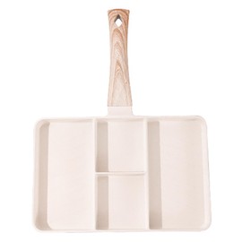 Egg Frying Pan,Maifan Stone 4 Sections Breakfast Skillet Divided Grill Pan Egg Omelette Pan with Wooden Handle for Frying Eggs Steak Pancake Plett Crepe(White)