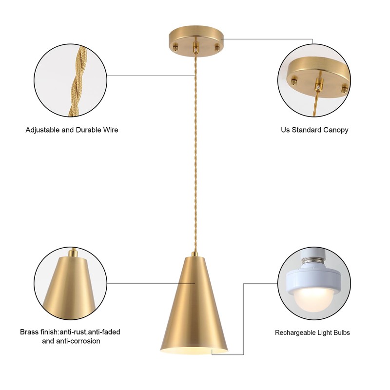 Dijiahua Gold Battery Operated Pendant Lights Kitchen Island 3 Pack
