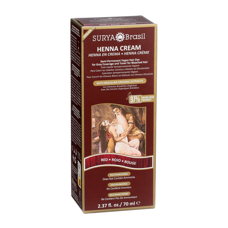 Surya Brasil Henna Cream Red - 97% Natural Ingredients, Vegan,
