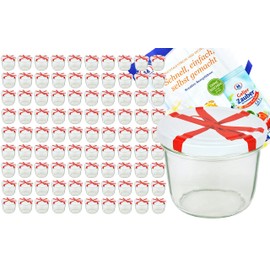 MamboCat Set of 100 Jam Jars 230 ml to 82 White Lid with Bow Decoration Including Diamant Gelierzauber Recipe Book