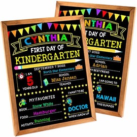 First & Last Day of School Chalkboard with Frame, 12 x 10 Inch First Day of School Sign for Kids/Girls/Boys, Reusable Wooden Back to School Board Sign, 1st Day of Preschool/Kindergarten Photo Props