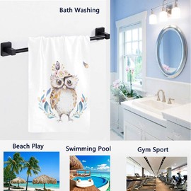 Naanle Bohemian Cute Cartoon Owl Forest Pattern Soft Absorbent Large Hand Towels Multipurpose for Bathroom, Hotel, Gym and Spa (16" x 30",White)