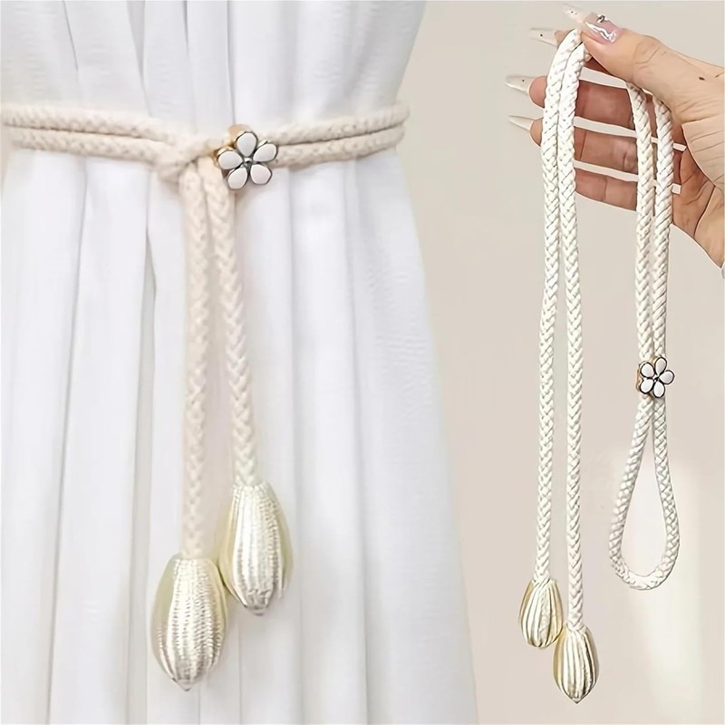 Ousuwo 4Pcs Cotton Rope Curtain Tiebacks, Adjustable Handwoven Curtain Holder