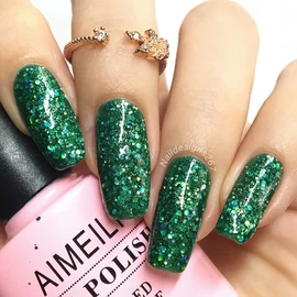 AIMEILI Soak Off U V LED Gel Nail Polish - Diamond Glitter Fire Green (063) 10ml