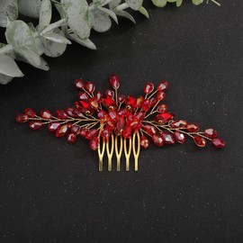 Denifery Crystal Bride Wedding Hair Comb Hair Accessories with Rhinestone Bridal Side Comb for Bride Women Girls (Red)