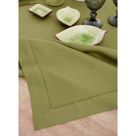 Solino Home Avocado Linen Tablecloth 60 x 120 Inch - 100% Pure Linen Classic Hemstitch Table Cloth for Rectangle Tables - Washable Tablecloth for St Patricks Day, Spring, Easter Decorations