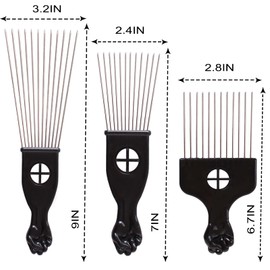 COOKOO 3 Pack Metal Afro Hair Styling Combs - Fist Design Wide Tooth Picks for Women, Men & Natural Curly Hair Hairstyling