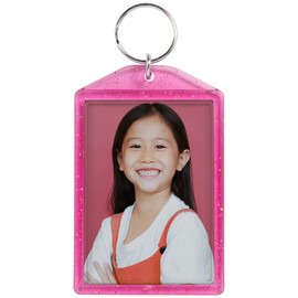 Snapins Hot Pink 2" x 2.875" Translucent Sparkle Photo Keychains - Pack of 24
