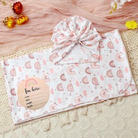 Ylsteed Baby Swaddle Blanket and Headband Set, Newborn Receiving Blanket Swaddle Wrap for Girls and Boys, Swaddling Blankets Neutral for Newborn，Soft and Skin-Friendly 32 * 32 inches (Rainbow)