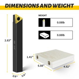 Metal Lathe Cutting Tools,5pcs 3/8'' Shank Carbide Metal Cutting Tool Bits Kit,Indexable Lathe Turning Tool with Tin Coated Carbide Inserts,Carbide Lathe Tools for Turning Grooving Threading