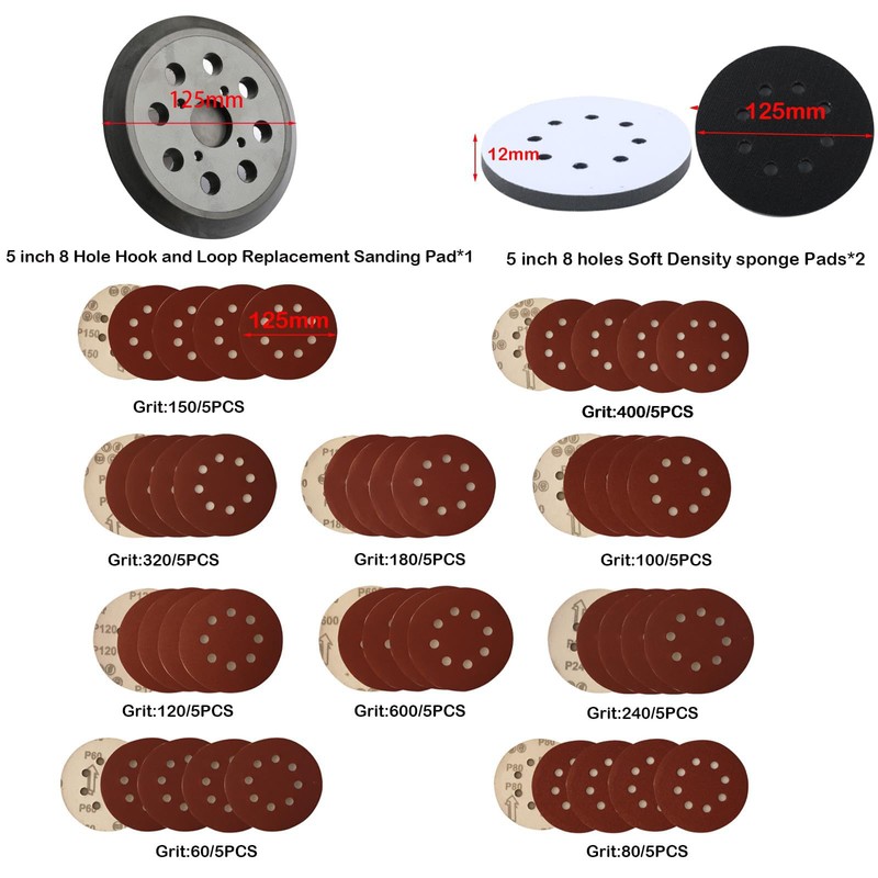 5 Inch Random Orbital Sander Replacement Pad, Replacement Compatible with