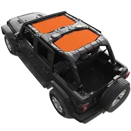 Shadeidea Sun Shade Top for Jeep Wrangler JL Unlimited (2018-2023) 4 Door Front and Rear 2 piece-Orange Mesh Screen Sunshade JLU Top Cover UV Blocker with Grab Bag - 10 Year Warranty