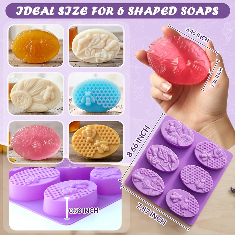2Pcs Bee Honeycomb Soap Molds 6-Cavity Square Oval Silicone Mold