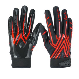 Graloky Football Gloves Men Women Boys, Youth Adult Football Receiver Gloves, Enhanced Performance Ultra Sticky Silicone Palm Tacky Grip Football Gloves (Red, X-Large)