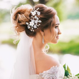 MELLIEX 5 Stück Hochzeit Haarnadeln, Blumen Perlen Braut Haarschmuck Silber Brautschmuck Haare U-förmig Hochzeit Haarspangen
