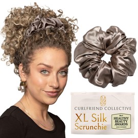 Curlfriend Collective Scrunchies for Women, Extra Large Silk Scrunchies for Curly Hair, Silk Hair Ties No Damage, Hair Scrunchies for Thick Hair, Hair Accessories, Ponytail Holders -London Fog, XL