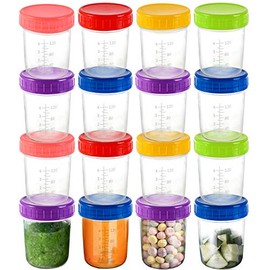 Jucoan 16 Pack Glass Baby Food Storage Jar, 6 Ounce Small Glass Jars, BPA Free Reusable Baby Food Containers with Colorful Lids & Marker, Leakproof, Microwave & Dishwasher Safe