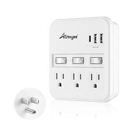 ETL Listed Wall Outlet Extender Surge Protector, Alitayee USB Power Strips with Individual Switches and 15.5W Type-C Fast Charging Ports for Cell Phone,Home,Office,Dorm