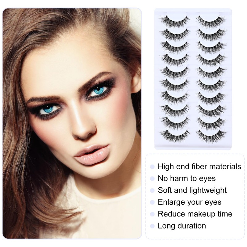 YPYMOD 10 Pairs of False Eyelashes, Natural Eyelashes, Wispy Lashes,