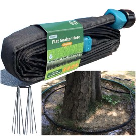 Secbulk 2024 Flat Soaker Hose 10 ft with Stakes for Garden, 10ft Linkable Drip Hose Diy Automates Garden Irrigation System Saving 80% Water, Dual-layer Leak-free Design Water Hose with Holes