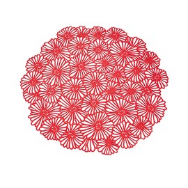 Floral Placemats Wipeable Vinyl Placemats 15 Inch Round Place Mats Farmhouse Kitchen Table Mats Heat Resistant Washable Pressed Vinyl Dining Table Mats Wedding Anniversary Decoration, Red