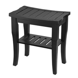ARONY Bamboo Shower Bench and Stool Waterproof, Wooden Shower Bench with Storage Shelf for Indoor Showers (Black)