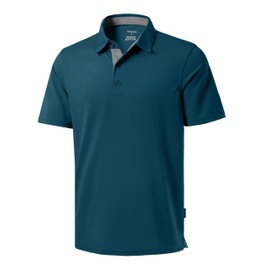 Men's Golf Shirts Dry Fit Moisture Wicking Performance Short Sleeve Collared Polo Shirts for Casual Tennis Bussiness (Reflecting Pond, L)