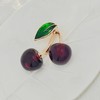 KINMOT Sweet Enamel Green Leaf Double Red Cherry Resin Brooch