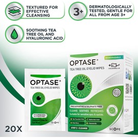 Optase Tea Tree Oil Eyelid Cleansing Wipes - Daily Hygiene & Relief from Blepharitis, Tired and Dry Eyes - 3x20 Pack