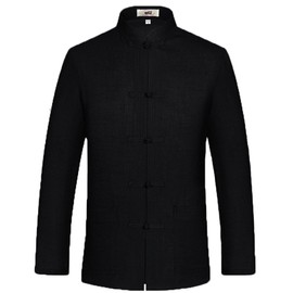 ZooBoo Mens Chinese Tang Suit Kung Fu Uniform Cotton Jacket Martial Art (Black, L)
