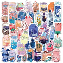 50Pcs Decorative Wall Art, Bag Beverage Stickers Water-Proof Cute Pink Blue PVC Vinyl Sticker Arts and Crafts(ZS248)