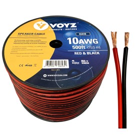 VOYZ 10 AWG Speaker Wire Cable with Flex Oxygen Free BLACK/RED PVC Sheathing – Ideal for Solar Panels, Home Theater Speakers and Car Speakers Installation – (500 Feet)