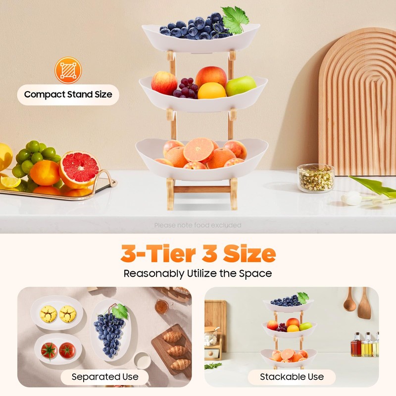 Gbonklong 3 Tier Fruit Bowl Basket, Plastic Oval Bowl Set