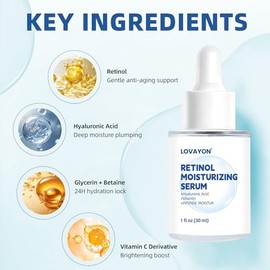 Suero hidratante de retinol para cara, esencia antienvejecimiento e hidratante con vitamina C y ácido hialurónico, suero facial hidratante que mejora 