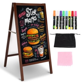 Dollate A-Frame Sign - Aluminum Alloy Wood Grain Blackboard，Sandwich Board Signs Outdoor with Liquid Chalk & Chalk Board Cleaning Cloth，Menu Board for Pubs/Coffee Shops/Birthdays/Parties/Wedding