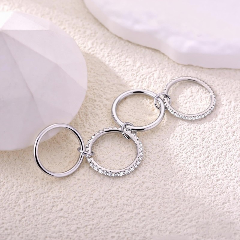 Canboer Silver Interlocked Stackable Rings for Women CZ Interlocking Stack