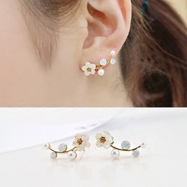 Inateannal Flower Pearl Stud Earrings Cute Leaf Ear Climber Earrings Wedding Bridal Earrings for Women Girls