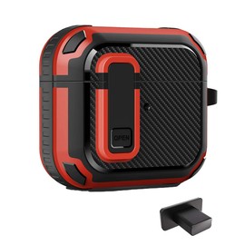 Airpods Pro 2 Case Cover with Lock Lid,Rugged Shell Shockproof Airpods Pro 2 Case Cover with Keychain. (Red+Black)