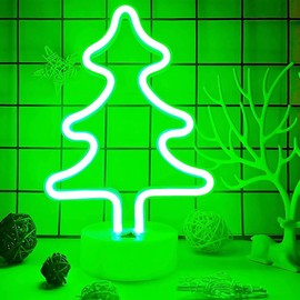VIFULIN Neon Christmas Tree Light, Battery/USB Powered Green Christmas Neon Sign with Base, Christmas Room Decor