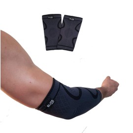 Elite Fitness Coderas Deportivas de Compresion (PAR) - Soporte para el Codo, Ideal para Codo de tenista y Golfista, Hecho de Material Flexible y Transpirable para Mayor Comodidad (Negra, Grande)