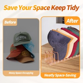 LTLUTU Rose Gold Hat Stand & Cap Organizer | 18-Hat Rack, Sturdy Metal Baseball Cap Holder | Rust-Proof Tabletop Storage for Closet, Bedroom, Dressing Table (Easy Assembly) 2Pcs