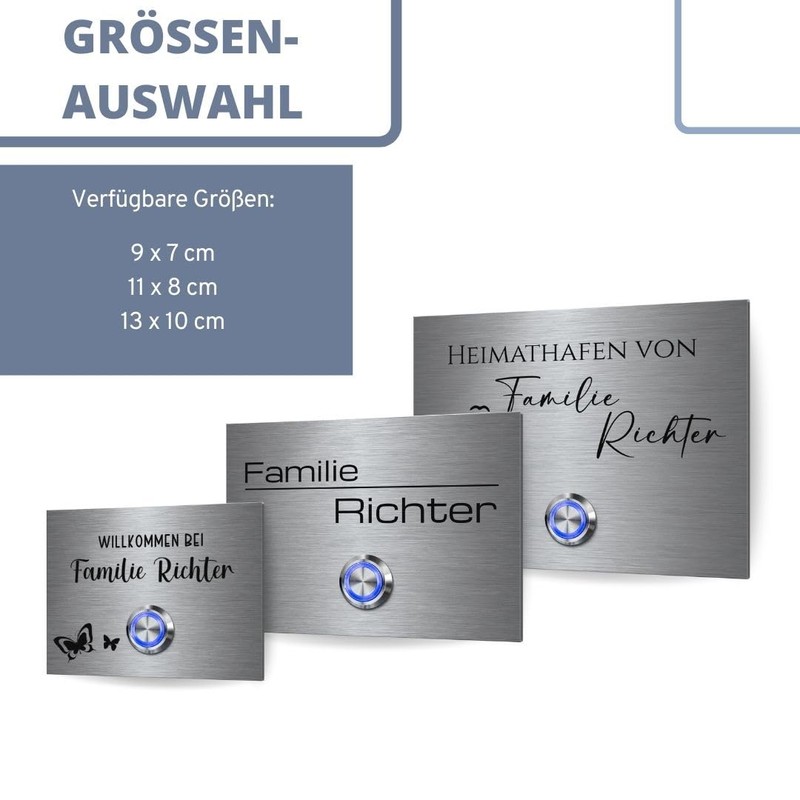 'Stainless Steel Door Chime Doorbell (White Blue etc.) and Engraving
